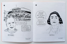 Load image into Gallery viewer, Spread with a portrait of a man next to Davies Symphony Hall, and a woman with a quote about how people are the basis to a good community.