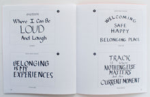 Load image into Gallery viewer, Spread with four examples of teen calligraphy about places of belonging